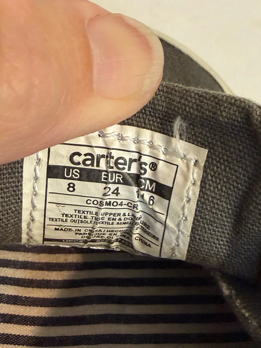 Carter's Gray Canvas Kids Sneakers with Brown Accents, Hook and Loop Closure 8